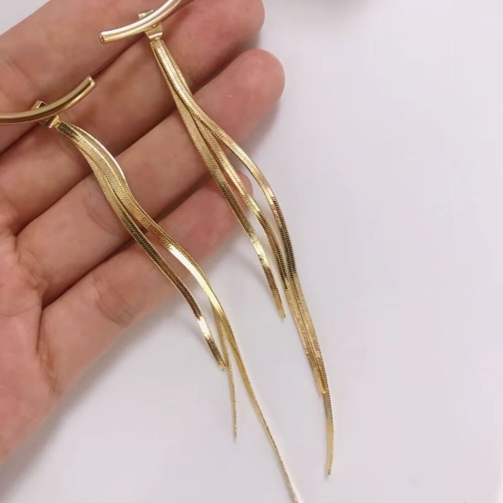 Clutch Gold Crescent Spike Tassel Earrings | Edgy Boho Statement - Picture 2 of 2